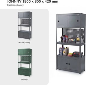 Metalowy regał warsztatowy z szafkami Johnny, 80 x 42 x 180 cm, kolor antracyt