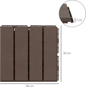 Zestaw 9 płytek podłogowych Outsunny, mechanizm zatrzaskowy, imitacja drewna, kolor brązowy, 30 x 30 x 2 cm (wymiary 1 płytki)