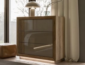 Komoda do sypialni z 3 szufladami Savona 211B, dąb antyczny/beżowy połysk
