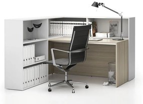 Zestaw biurowy narożny SEGMENT, lewy, dąb naturalny/biały