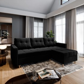 Masseno Narożnik MILO z funkcją spania i pojemnikiem na pościel Narozniki L, Rozkładana sofa - Czarny, KRONOS 07