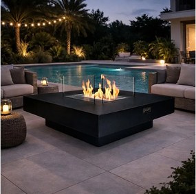 Kominek bioetanolowy Panarea Black 70x70x35 do użytku wewnątrz i na zewnątrz, stojący