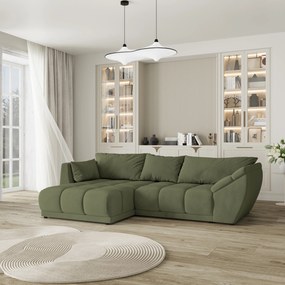 Masseno Narożnik ORENTI z funkcją spania i pojemnikiem na pościel Narozniki L, Rozkładana sofa - Zielony, MATT VELVET 38