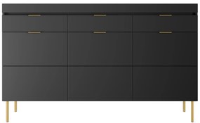 Komoda trzydrzwiowa Sentia 157 z trzema szufladami - czarny / złoty