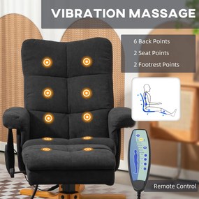 HOMCOM Fotel Masujący z Funkcją Leżenia i Podnóżkiem, Nachylenie 145°, Poliester, 80 x 86 x 99 cm, Czarny