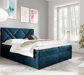 Granatowe welurowe łóżko kontynentalne 5 rozmiarów - Velvaro