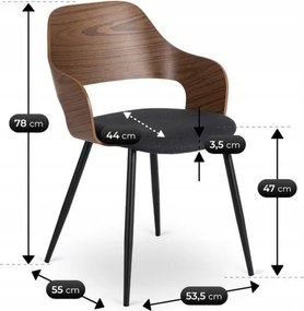 Krzesło Tapicerowane z Drewna Giętego ORBI Orzech/Czarne Nowoczesne Loft