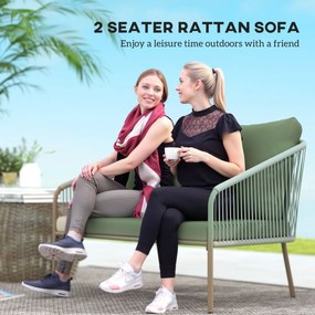 Outsunny Sofa Ogrodowa z Poduszkami 2-osobowa Sofa Rattanowa Lounge Sofa Balkonowa 112 x 72 x 76 cm Zielony
