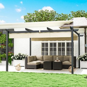 Outsunny Regulowana pergola ogrodowa, Pawilon z ramą aluminiową, Baldachim zewnętrzny, Do ogrodu, balkonu, tarasu, Beżowa