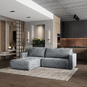 Masseno Narożnik TURIN z funkcją spania i pojemnikiem na pościel Narozniki L, Rozkładana sofa - Jasnoszary, MONOLITH 84