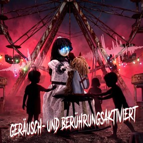 HOMCOM Animowana dziewczynka Halloween na koniku bujanym z upiornymi rymowankami, świecącymi oczami i aktywacją dźwiękową/dotykową | Aosom PL
