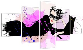 Obraz - Kobieta z czarnym kotem (125x70 cm)
