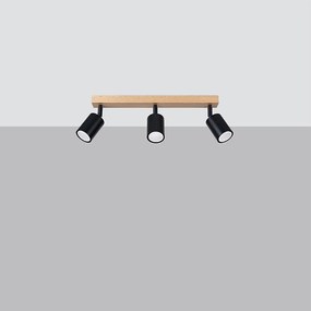 Plafony nowoczesny Flare, stal/drewno - 3 źródło światła 4000K - L.61 x H.17.5 cm - czarny/drewno
