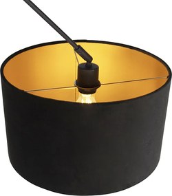 Lampa wisząca czarna z abażurem z czarnego aksamitu ze złotem 35 cm - Blitz
