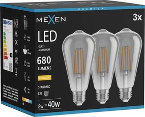 Mexen Vintis 3x żarówka filament LED E27, ST64, 8W, Ciepła - 2700K, 680 lm, smoke - L152-E27-0827-70x03