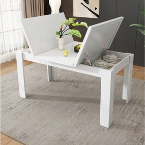 Stół jadalny - 120 x 70 cm x 75 cm - prostokątny stół jadalny ze schowkiem - MDF - biały