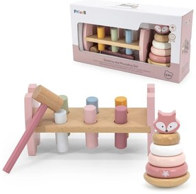 Viga polarb zestaw drewniana piramidka + przebijanka z młoteczkiem lisek montessori