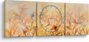 Obraz - Liście w jesiennych kolorach, obraz olejny (z zegarem) (90x30 cm)