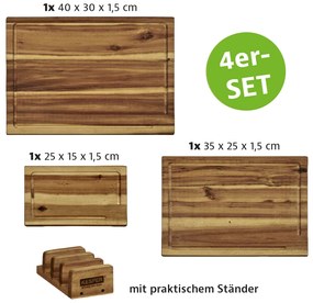Zestaw 3 desek do krojenia ze stojakiem, drewno akacji