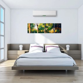 Obraz lasu w letnim słońcu, malarstwo (170x50 cm)