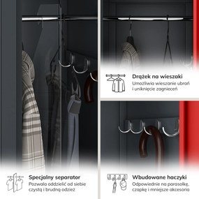 Szafka pracownicza dwukomorowa antracytowo-czerwona, 600x1800x500 mm: KACPER II