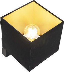 Lampa ścienna czarna z USB i kwadratowym czarnym kloszem - Combi 1