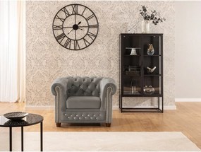 Szary aksamitny fotel typu chesterfield York Blik – Ropez