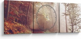 Obraz - Jesienny spacer po lesie (z zegarem) (90x30 cm)