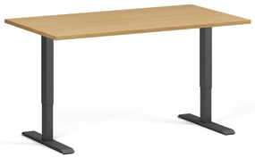 Biurko z regulacją wysokości, 140x80 cm, 2 silniki, czarna podstawa, buk