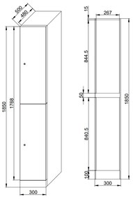 Szafka skrytkowa, 2 schowki, 1850 x 300 x 500 mm, zamek RFID, drzwi niebieskie