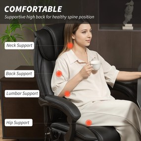 HOMCOM Fotel Biurowy Ergonomiczny z Funkcją Masażu, Podnóżkiem, Czarny Skórzany | Aosom PL