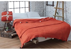 Ceglasta polarowa narzuta 200x220 cm Pom Pom – Mijolnir