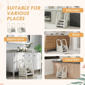 AIYAPLAY Dziecięcy taboret z regulacją z 3 na 2 stopnie, z uchwytem, antypoślizgowy, do różnych pomieszczeń, plastikowy, Szary