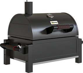 Outsunny Grill węglowy z pokrywą, rusztem do podgrzewania, podstawa do popiołu, termometr, nierdzewny, 68,5x50x54cm, czarny/czerwony