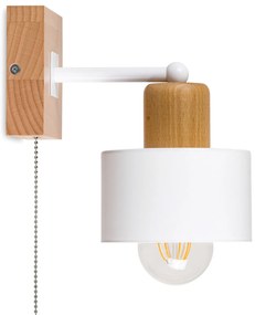 Biały kinkiet LED SHWD-WE10x10BU jednopunktowy z litego drewna z włącz