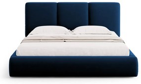 Ciemnoniebieskie aksamitne tapicerowane łóżko dwuosobowe ze schowkiem i stelażem 180x200 cm Brody – Mazzini Beds