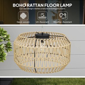 Outsunny Lampa Solarna Rattan na Stojaku z Automatycznym Czujnikiem Światła w Stylu Boho IP44 Czarny+Żółty