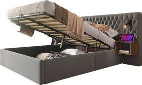 Łóżko tapicerowane welurowe 180x200 cm - 2 nocne stoliki + 2 lampki do czytania z gniazdem USB - Szare (materac nie jest w zestawie)