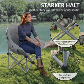 Outsunny Składane krzesło kempingowe z boczną kieszenią, torbą, poduszką do 120kg, Ciemnoszary