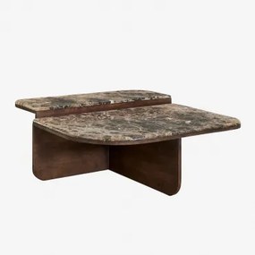 Stolik Kawowy 90x90 Cm Z Naturalnego Kamienia I Drewna Mango Clotsh Brązowy Marmur - Sklum