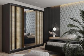 Szafa przesuwna z lustrem lamele MALANI 200 - grafit + dąb craft złoty