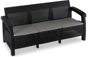 Sofa Ogrodowa FLINT Technorattan Czarna Trzyosobowa