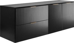 Zestaw łazienkowy: szafka z szufladami i szafka z drzwiami 57×46×160 cm, kolor: czarny / blat czarny, uchwyt złoty