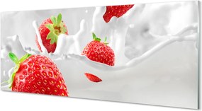 Szkło do Kuchni na Ścianę Truskawki w Białym Mleku