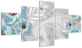 Obraz - 3D niebieskie kwiaty (125x70 cm)