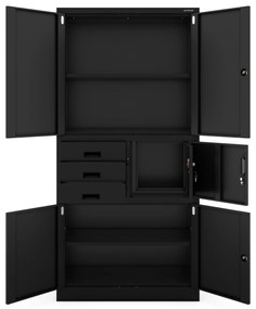 Biurowa szafa metalowa z sejfem na akta i dokumenty FILIP II, 900 x 1850 x 400 mm, czarna