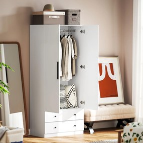 HOMCOM Szafa, 2 Drzwi, Przestrzeń Wisząca, Stanga, 2 Szuflady, Płyta Wiórowa, Biała