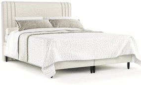 Beżowe tapicerowane łóżko dwuosobowe ze schowkiem 160x200 cm Musca – Maison de Rêve