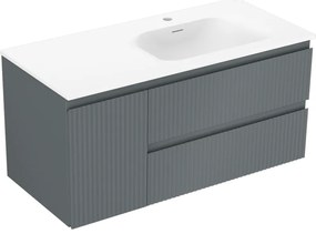 Mexen Rivel szafka łazienkowa 100 cm z umywalką Vela prawą, 2S, 1D, ryflowana, grafit/biała mat - 91A23-10047-3-BBFFF66-W23P01