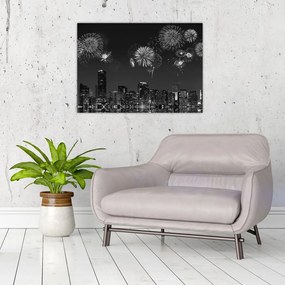 Obraz - Fajerwerki w Miami, czarno - białe (70x50 cm)